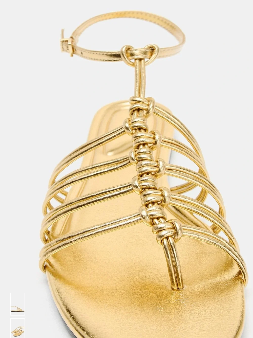 NWT Zara Gold Metallic Strappy Flat Gladiator Sandals Ankle Strap. - Picture 6 of 9